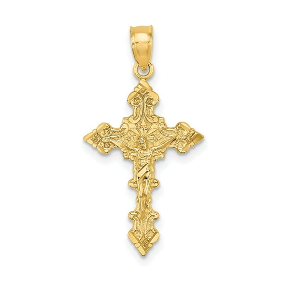 Real 10k Yellow Gold Crucifix Cross Pendant for Men and Women with Detailed Jesus Design Catholic Religious Christian Necklace Charm