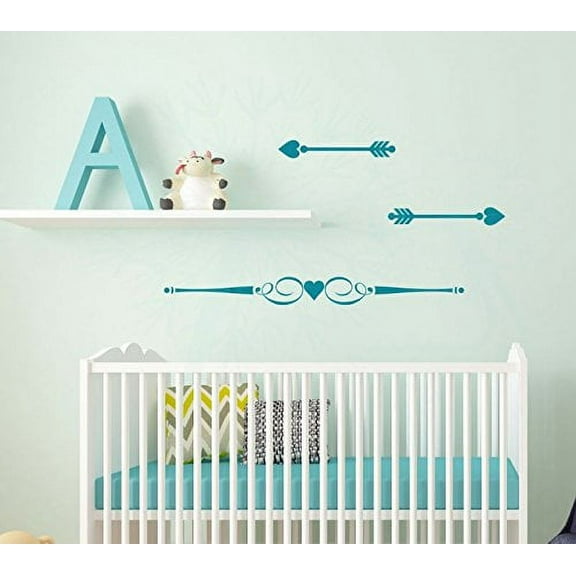 Heart Arrows Wall Stickers Vinyl Decals Scroll Modern Decor Set of 3, 23x4-inch, Teal