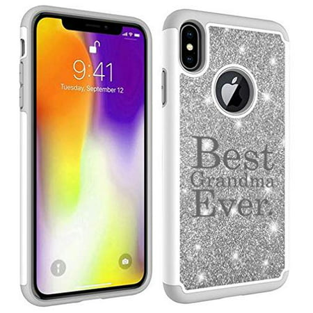 Glitter Bling Sparkle Shockproof Protective Hard Soft Case Cover for Apple iPhone Best Grandma Ever (Silver, for Apple iPhone