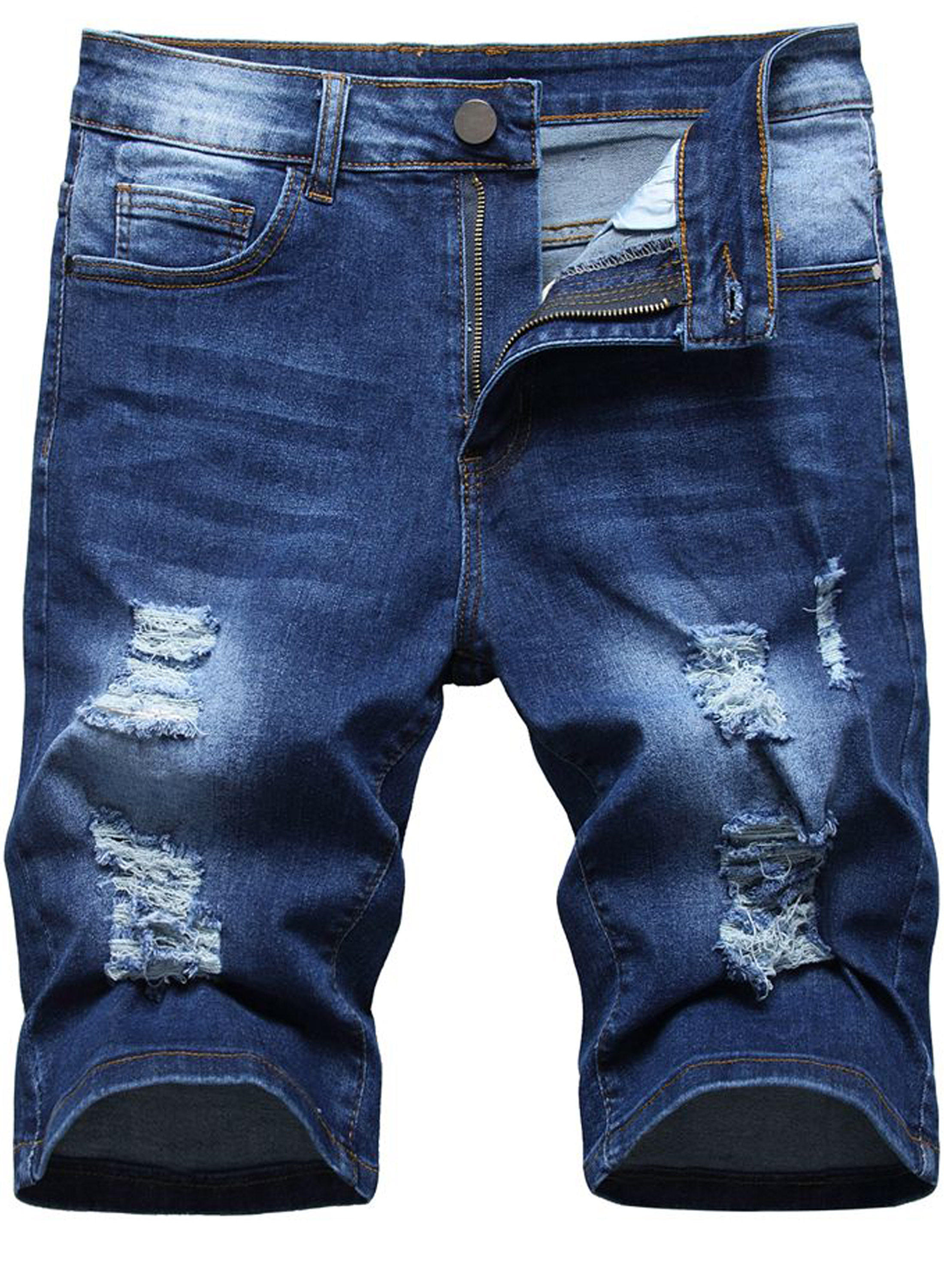 LZLER Men's Slim Jean Shorts Ripped Classic Stretch Denim Shorts for