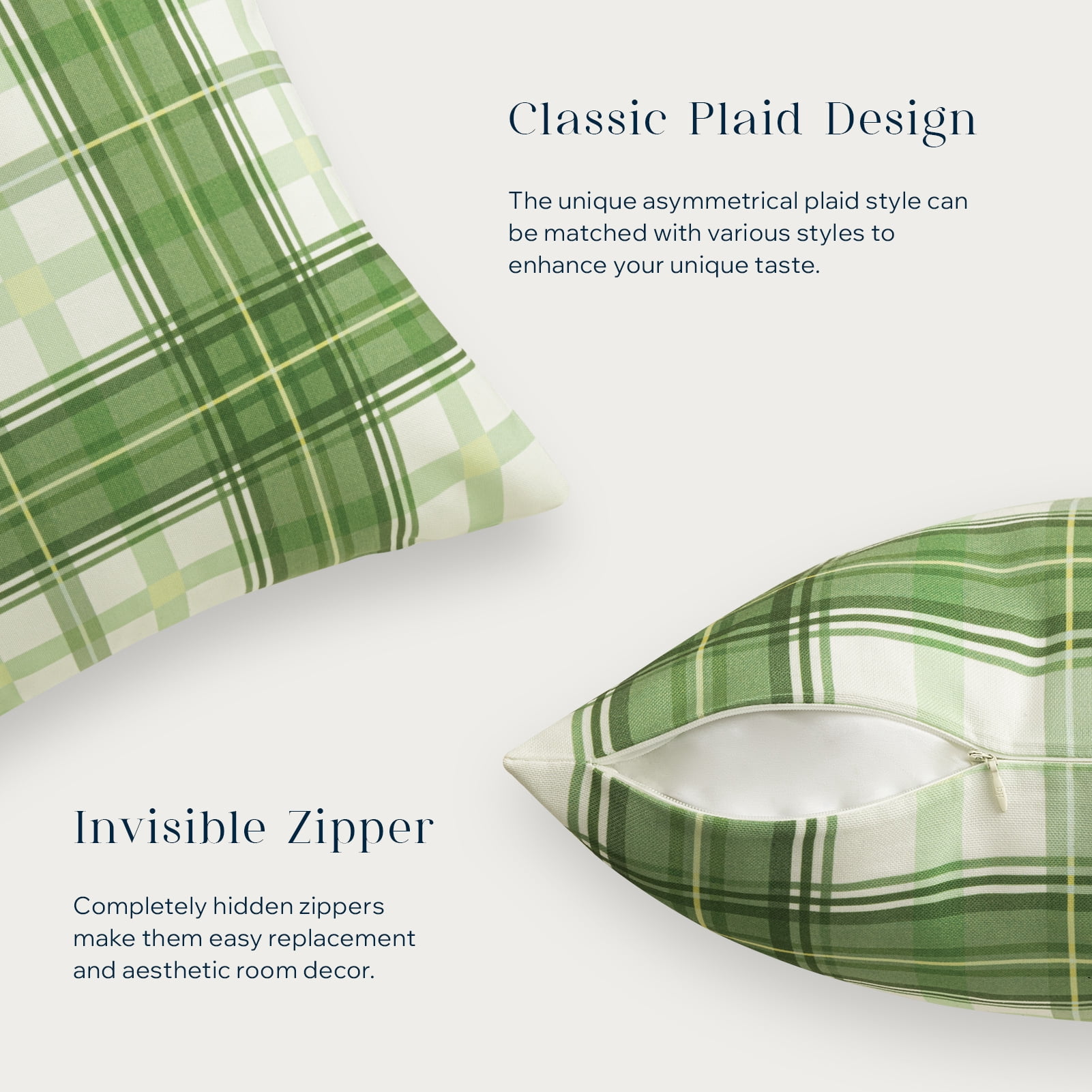Phantoscope Buffalo Plaid Decorative Throw Pillows with Inserts, Double-Sided Printed Checkered Design, 12 x 20 in, Light Green, 2 Pack