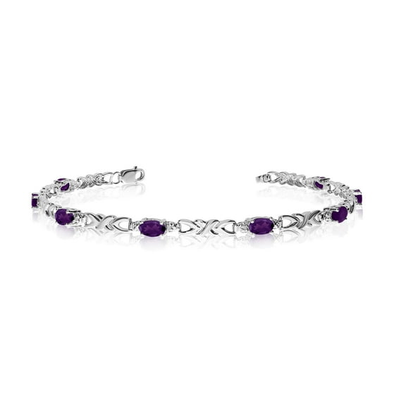 10K White Gold Oval Amethyst and Diamond Bracelet