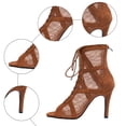thumbnail image 6 of Rokment Womens Mesh Stiletto High Heels Dressy Sandals Ladies Spring Summer Fashion Fishnet Peep Pointed Toe Lace up Dress Pumps Ankle Booties with Back Zipper Bride Wedding Brown Size 7, 6 of 9