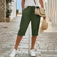 thumbnail image 5 of Hurxie Women Linen Shorts Casual Knee Length Bermuda Shorts Summer Beach Lightweight Capri Pants Army Green,M, 5 of 6