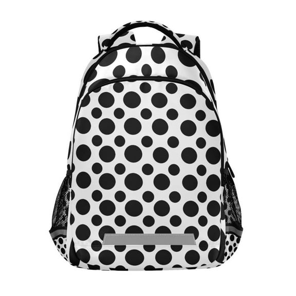 ALAZA Black Polka Dots on White Backpack Elementary School Bag Bookbag Travel Rucksack