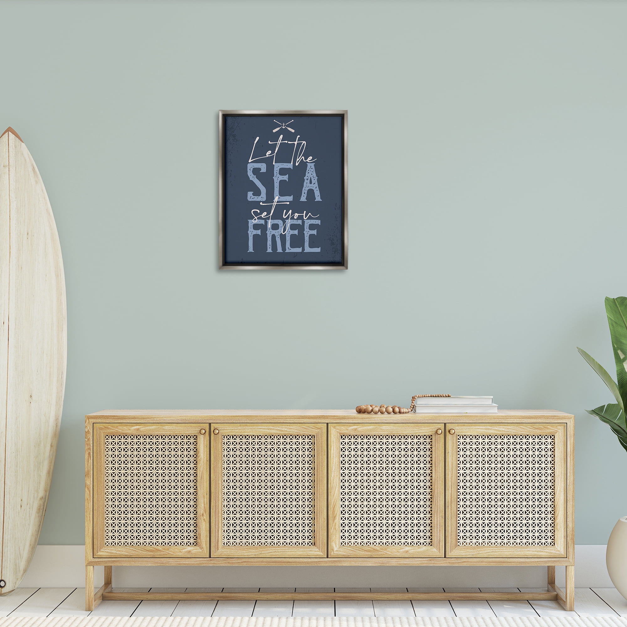 Stupell Industries Sea Set You Free Nautical & Beach Painting Gray Floater Framed Canvas Art Print Wall Art, 25 x 31