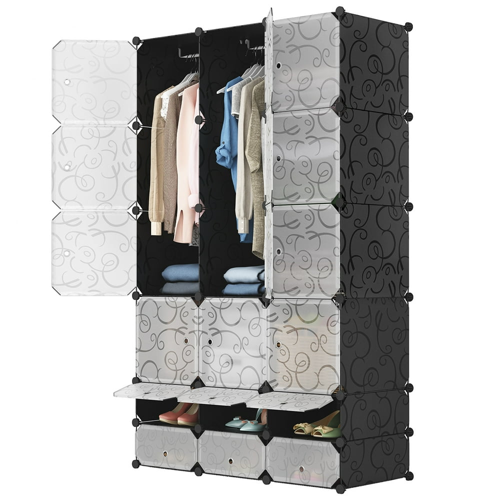 18Cube Curly Patterned Black Interlocking Modular Storage Organizer