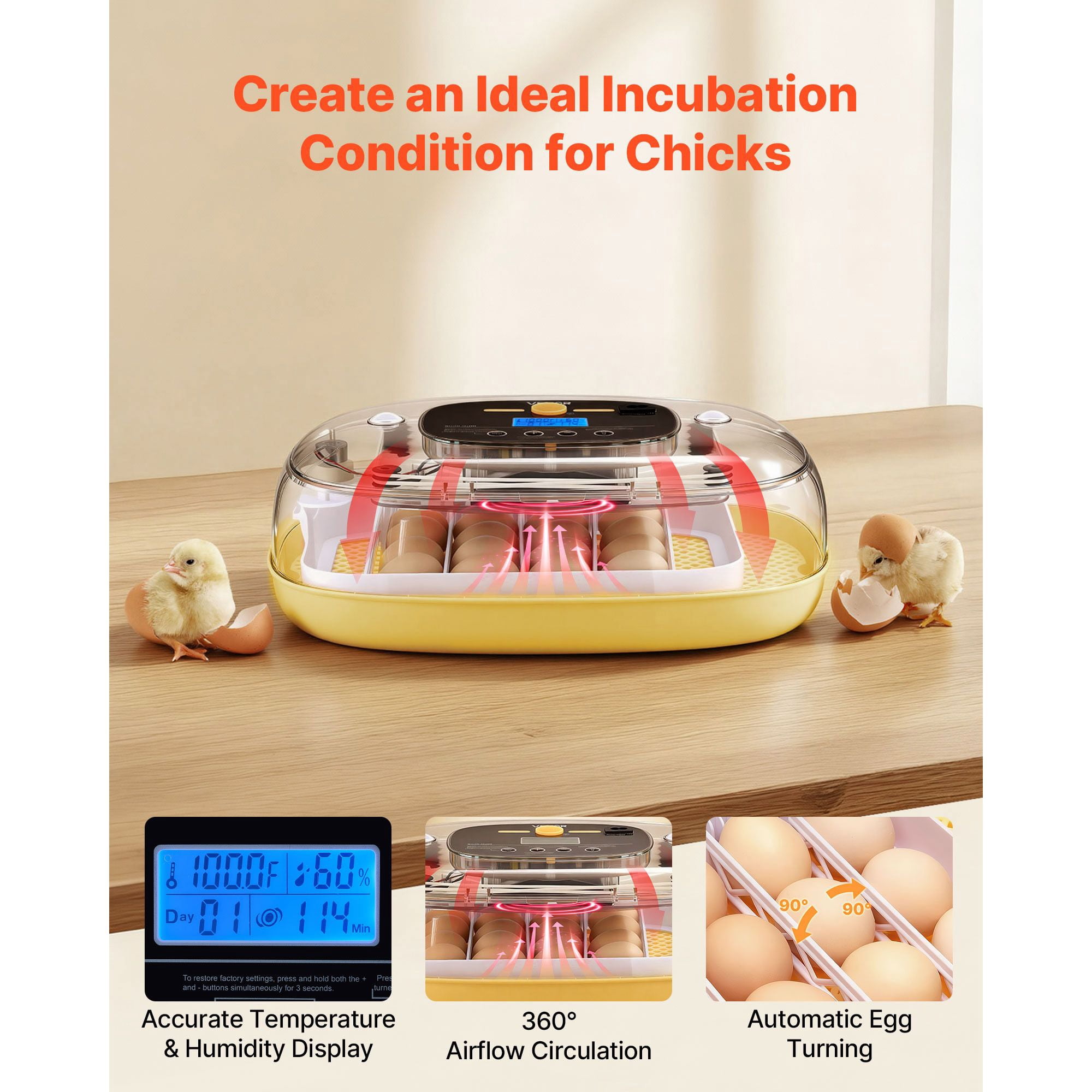 Egg Incubator 24 Eggs Automatic Turner with LED Candler for Hatching Chicks Ducks Quail