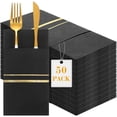 thumbnail image 1 of Servilletas de Cena Desechables con Tacto de Lino con Bolsillo para Cubiertos Incorporado Servilletas Predobladas Forradas con Ribete Dorado Servilletas de Tela como Papel (Negro, Oro), 1 of 4