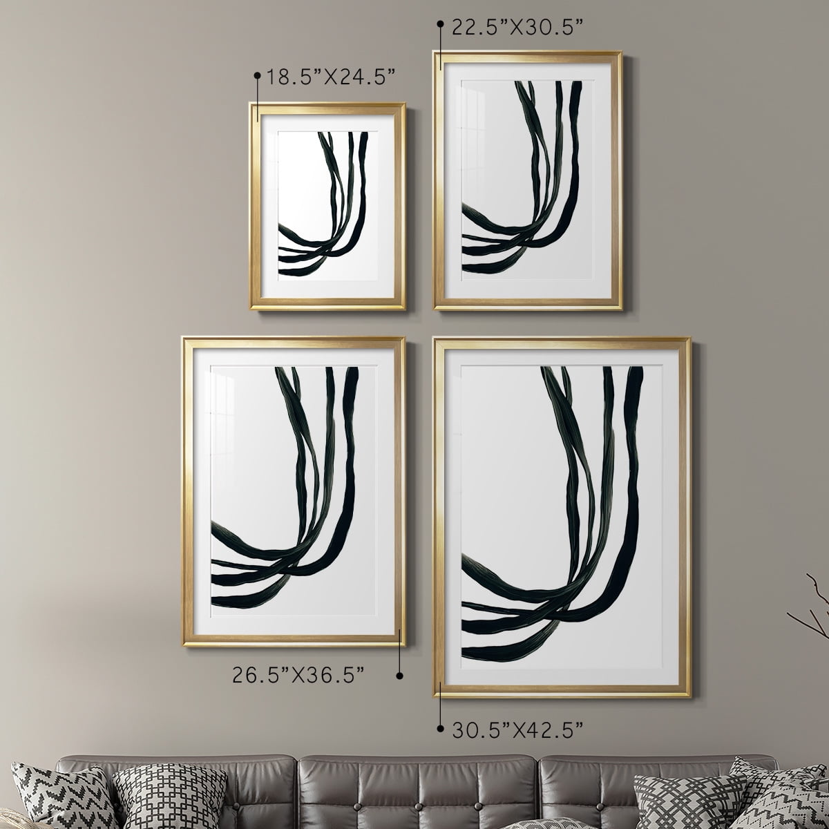 Wexford Home Onyx Ribbon I Premium Framed Print, 26.5" x 36.5" - Ready to Hang, Gold (Set of 2)