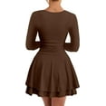 thumbnail image 4 of Women's Square Neck Ruffle Hem Mini Dress Ruched Waist Long Sleeve Short Party Dresses, 4 of 7