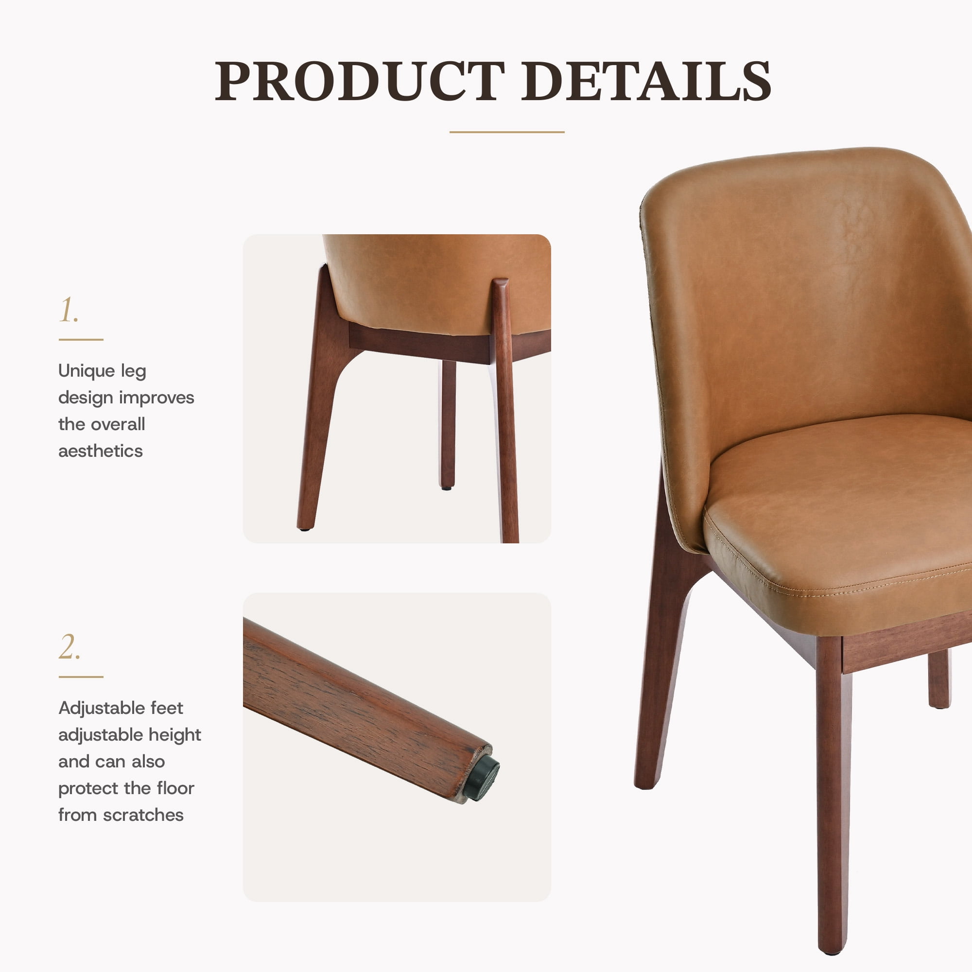 19.7" W Faux Leather Dining Chairs Set of 4, Modern Upholstered Kitchen Chairs with Solid Wood Legs, Easy Clean, Brown