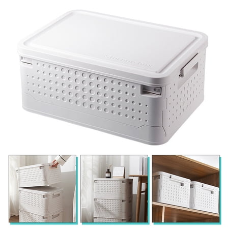 HEMOTON  Storage Box with Foldable Bins Collapsible Crate Office White