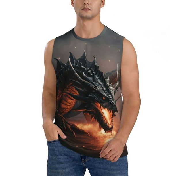 Balery Fiery Black Dragon Attack Camisetas sin mangas para hombre, absorbe la humedad y protege contra el mal olor.-3X-Large