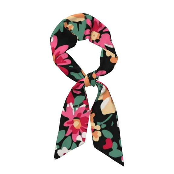 Easygdp Many Kind Of Flowers Neck Scarf Printed Scarves Head for Women'S Fashion Satin Scarfs For Bag Hair for Dating, Travel