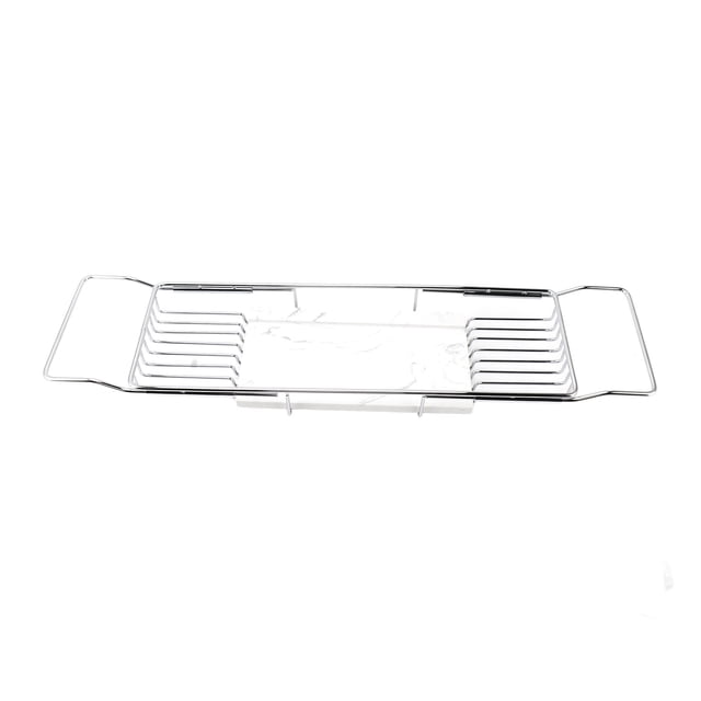 Estante de Bañera de Mármol de Metal Con Estantes retráctiles, Bandeja de Baña Expandible, Organizador de Bañera de Acero inoxidable y Mármol para ducha y Fregadura DE