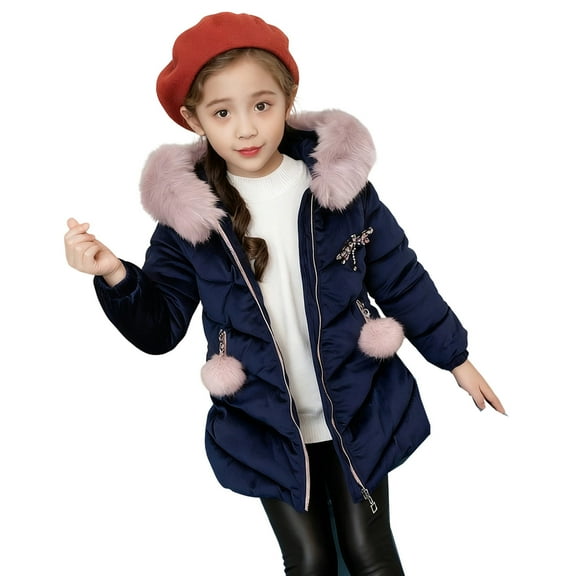 WOYY Toddler Girls Velour Jacket Zip Up Winter Coat with Faux Fur Trim Hood, Sizes 3-4T
