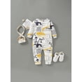 thumbnail image 3 of Baby Boys Romper Jumpsuit Onesies Bodysuit Long Sleeve Car Print Romper 9-12 Months, 3 of 7