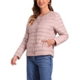 thumbnail image 4 of Chaqueta acolchada ligera para mujer Inspire Chic, con botones, empacable, de manga larga, color rosa, 4 of 6