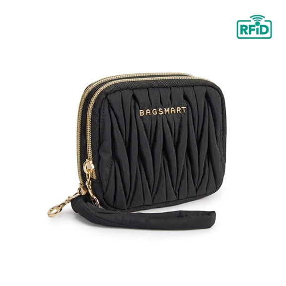 BAGSMART Small Quilted Wallet for Women RFID Blocking Pouch Cute Wristlet Coin Purse with Card Slots, Black