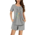 thumbnail image 2 of Goodtrade8 Pajama Sets for Women Plus Size 2 Piece Loungewear Short Sleeve Casual Flower Crew Neck Pajamas for Women, 2 of 6