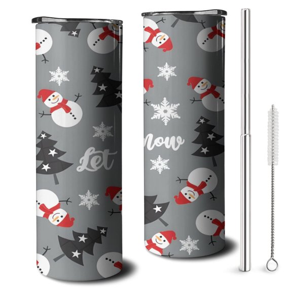 20oz Gray Christmas Snowman Pattern Skinny Tumblers Stainless Steel Tumbler with Lid and Straw,Vacuum Insulated Double Wall Travel Tumbler Cups with Cleaning Brush for Coffee,Tea