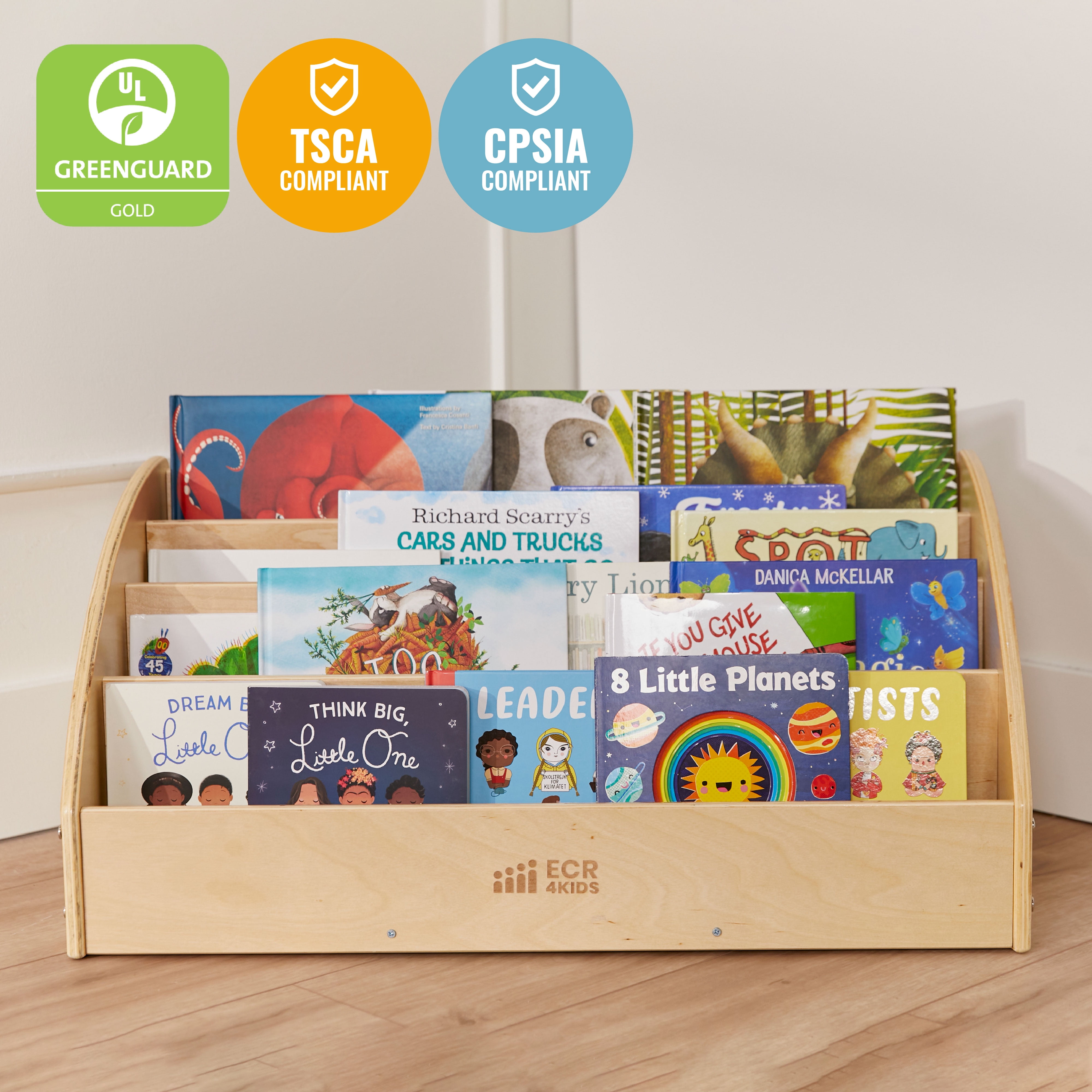 ECR4Kids Wooden Forward-Facing Toddler Book Display, Beginner Bookshelf, Natural