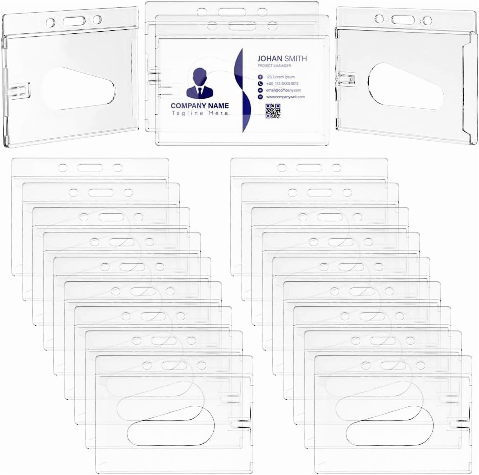 50Pcs Hard Plastic Horizontal ID Badge Holder Frosted Clear Badge Holder with Thumb Slot Rectangular ID Card Holders Badge Protector Case Sleeve for Office School Name Badge Credit Card Clear
