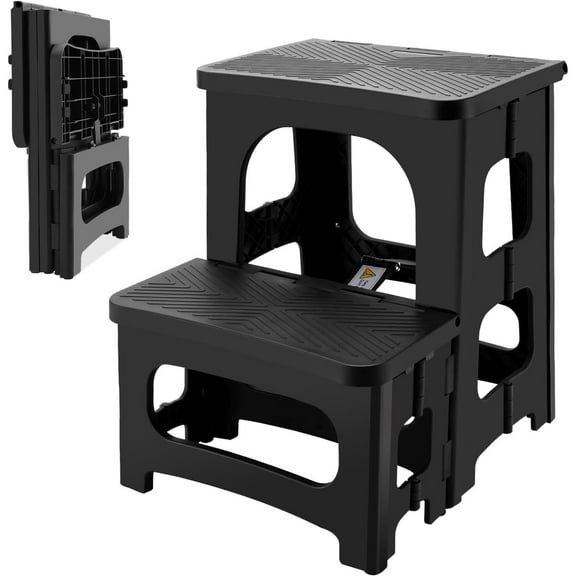Adult folding two-step stool, non slip folding footstool, portable bedside step stool, load-bearing capacity of 300 pounds, kitchen, swimming pool, office, home RV, lightweight foldable step ladder