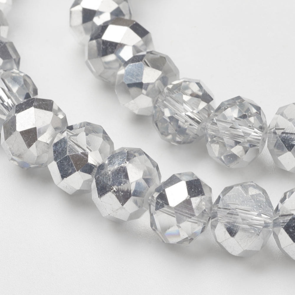 10Strand Electroplate Glass Bead Strands Half Silver Plated Faceted Rondelle Clear 10x7mm Hole: 1mm about 70~72pcs/strand 19.8 inch