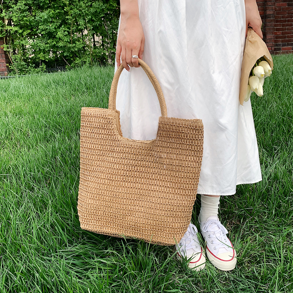 Straw Women Straw Woven Summer Beach Handbag Fashion Tote Shopping Bags (Brown) - image 2 of 9