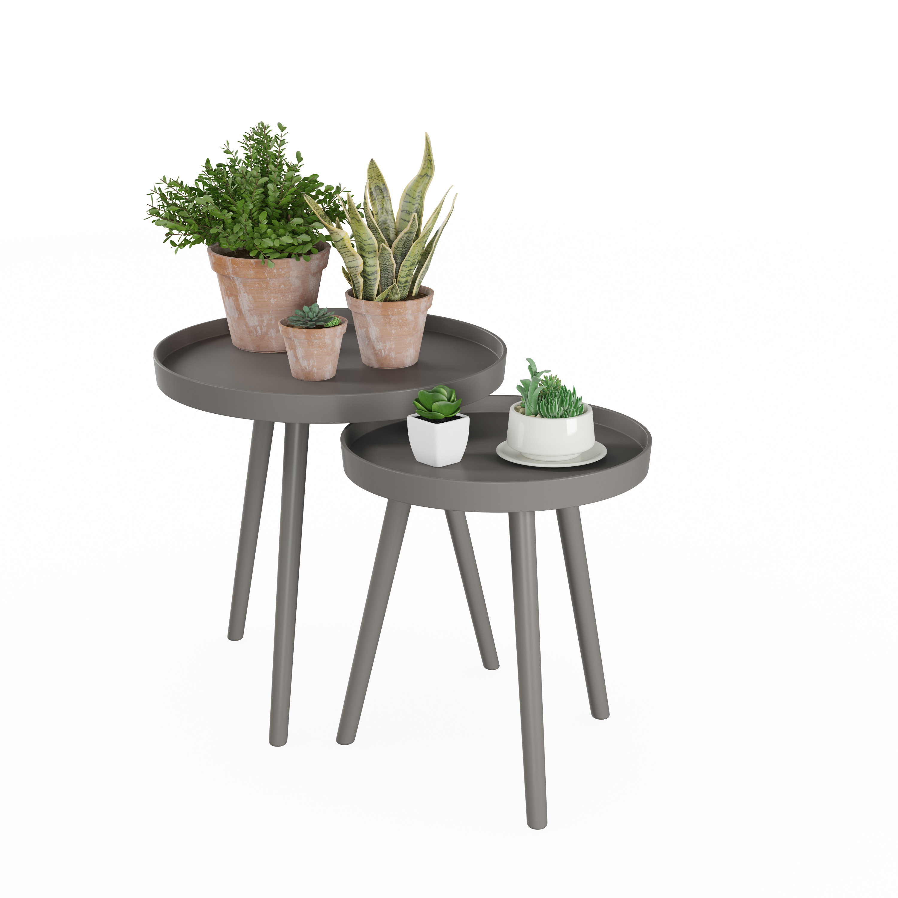 Lavish Home Set of 2 Round Nesting Side Tables with Tray Tops, Gray