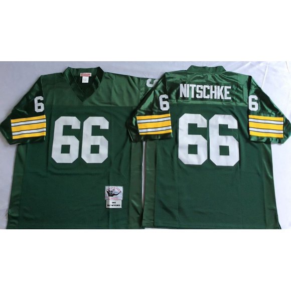 Mens Green Bay Packers Nitschke #66 Vintage Football Jersey Green