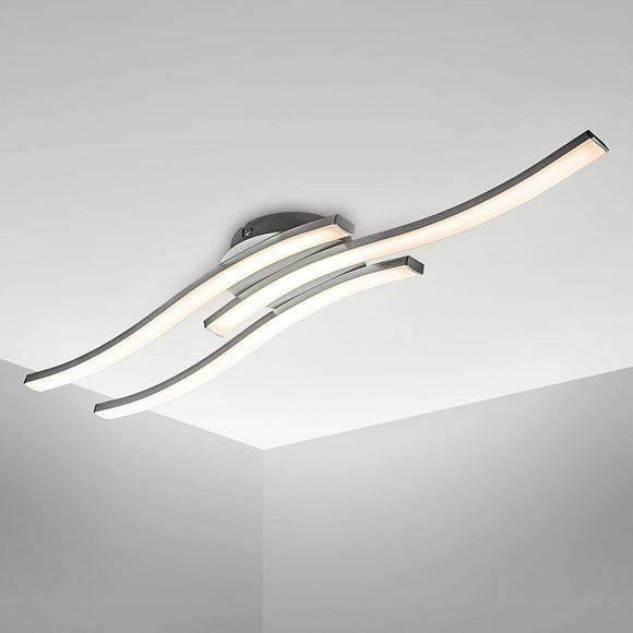 plafonnier LED design moderne, éclairage plafond en forme de vague, modules LED 3x6W intégrés, 3x480Lm, lumière blanche chaude 3000K, finition aluminium, longueur 565mm