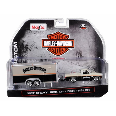 - 1987 Chevy Pickup Truck with Enclosed Car Trailer, Harley Davidson - Maisto 15363-HD2 - 1/64 scale Diecast Model Toy Car
