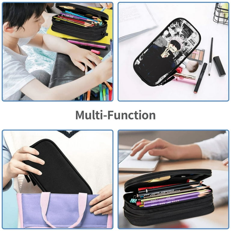 Aoojanu Large Pencil Case With Zipper Compartments - Black & White Sunflower, Holds 60+ Pencils For School