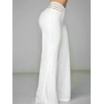 thumbnail image 3 of Women'S Hollow Belt Trousers Temperament Commuter Flared Pants High Waist Casual Wide Leg Pants White M, 3 of 5