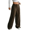 thumbnail image 2 of Women Solid Corduroy Wide Leg Pants Button Front Zipper Straight Pants with Pockets Coffee Color M, 2 of 9
