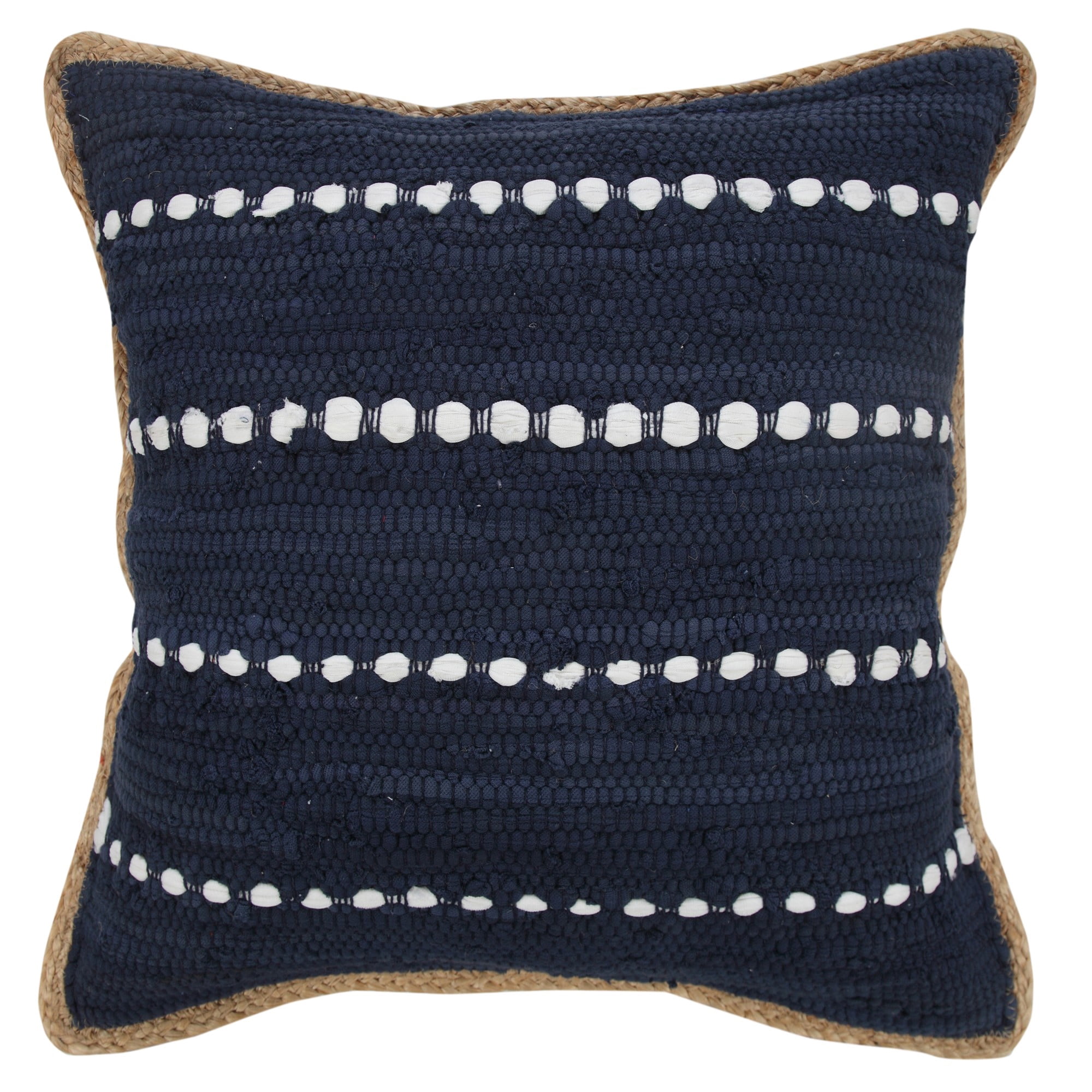 Laddha Home Designs Handwoven Flanged Border Striped Cotton Throw Pillow Cover - 20" - Blue and