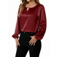 thumbnail image 2 of Women'S Satin Casual Long Sleeve Shirt, Elegant Business Work Top, Formal Autumn Outfit for the Office Wine Red S, 2 of 10