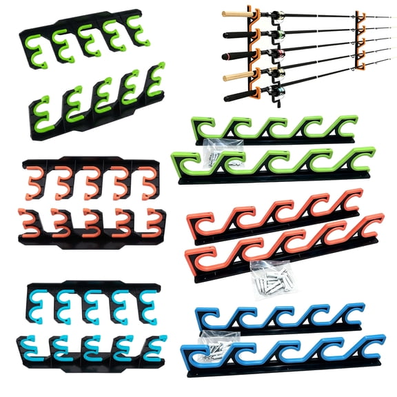 Rodiuiu 2Pcs Wall Mount Fishing Rod Holder, 5 Fishing Pole Storage Display Rack for Garage Shed, Horizontal Fishing Pole Organizer Stand
