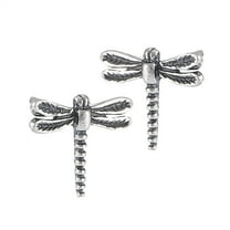 Feather Wings Detailed Dragonfly Animal .925 Sterling Silver Bug Insect Stud Earrings Jewelry Female