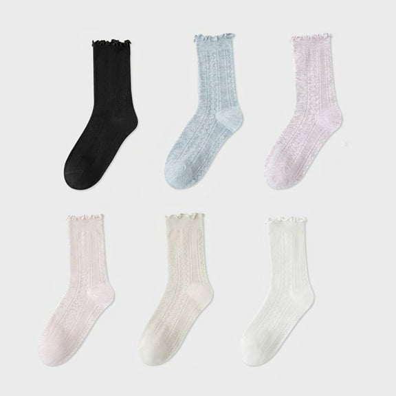 G&Y Ruffled Socks for Women, Casual Lace Ankle Socks, 6 Pairs, Mix Color