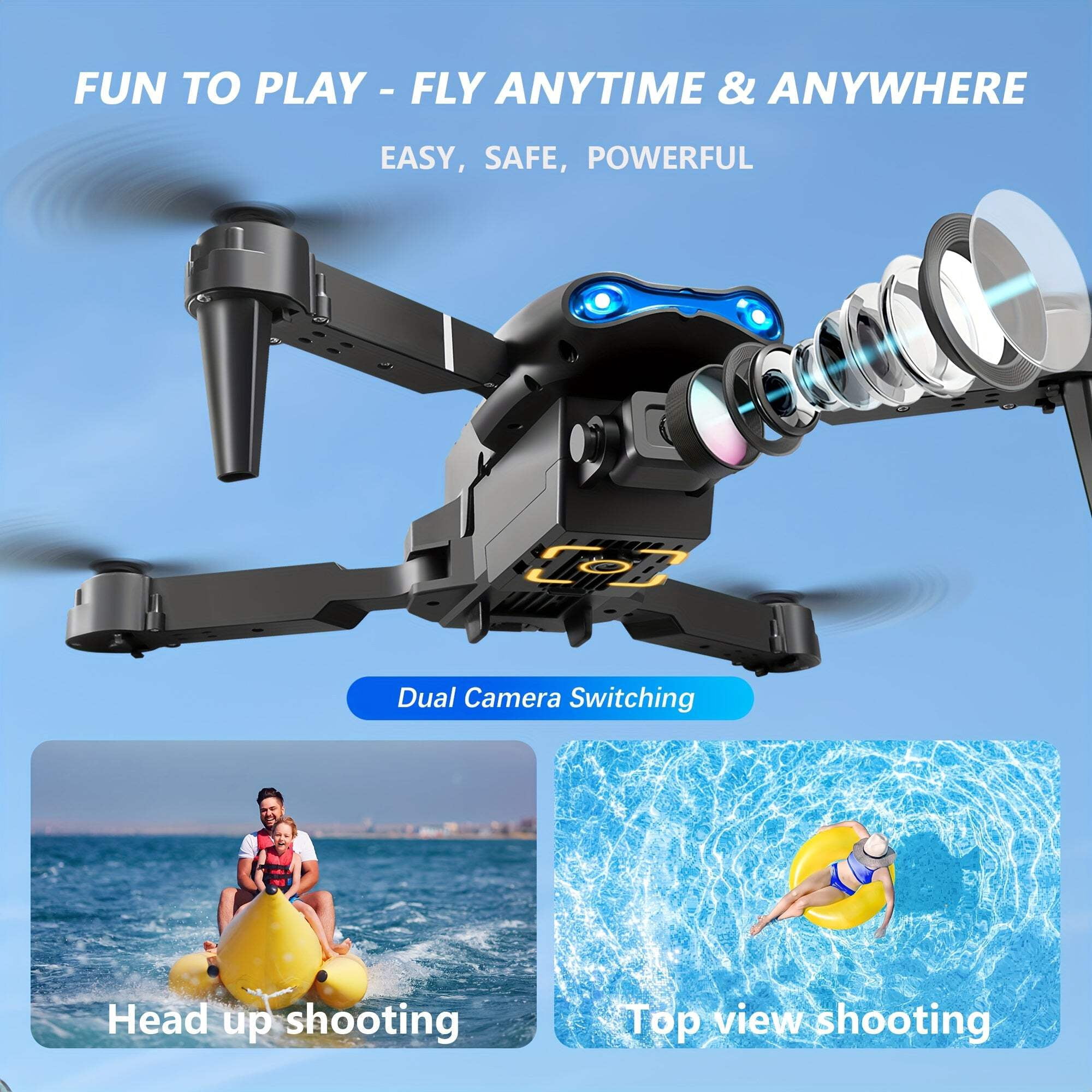E99 Dual Camera Foldable RC Drone With One-Click Takeoff & Landing, Remote Control Quadcopter For Beginners
