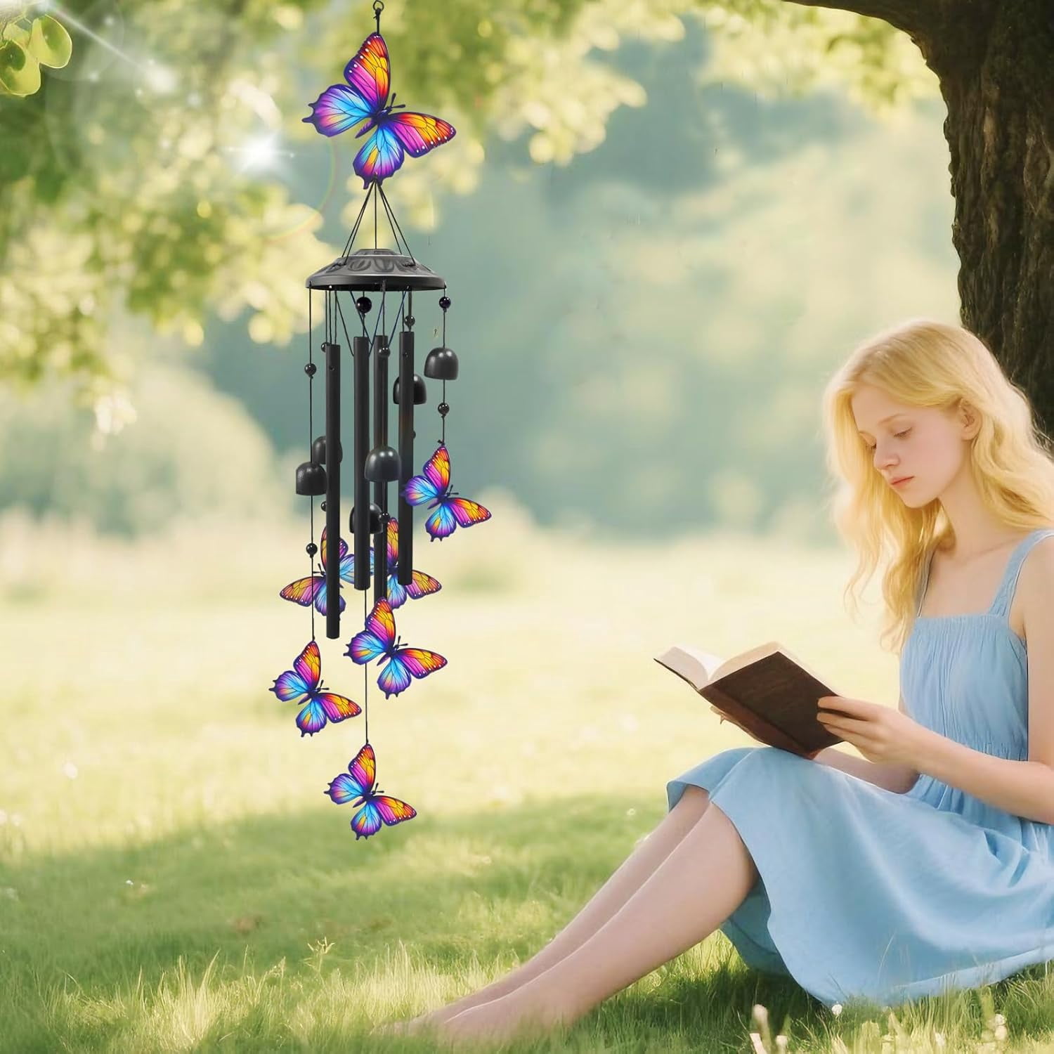 Butterfly Wind Chimes for Outside 39", Metal Outdoor Windchimes, Patio Decor Gifts for Women