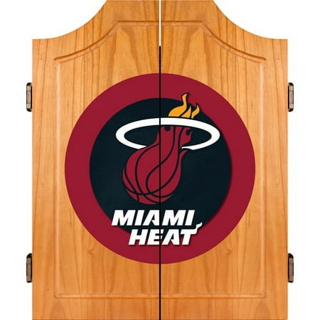 Miami Heat NBA Dart Cabinet Set with Darts and Board Board - Red, Yellow, Black