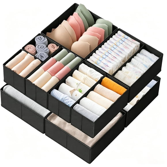 Juego de Organizadores para Cajones, Separadores Plegables para Armarios para Organizar Ropa Interior, Calcetines, Corbatas, Bufandas y Más (Negro)