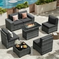 thumbnail image 2 of UDPATIO Patio Furniture Set with Fire Pit Table, Outdoor Patio Sofa Set With Wide Armrest, All-Weather Wicker Rattan Guest Set With Cushion And Glass Table And Waterproof Cover, Gray&Black, 2 of 8