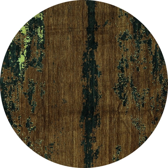 Ahgly Company Machine Washable Indoor Round Abstract Turquoise Blue Modern Area Rugs, 8' Round