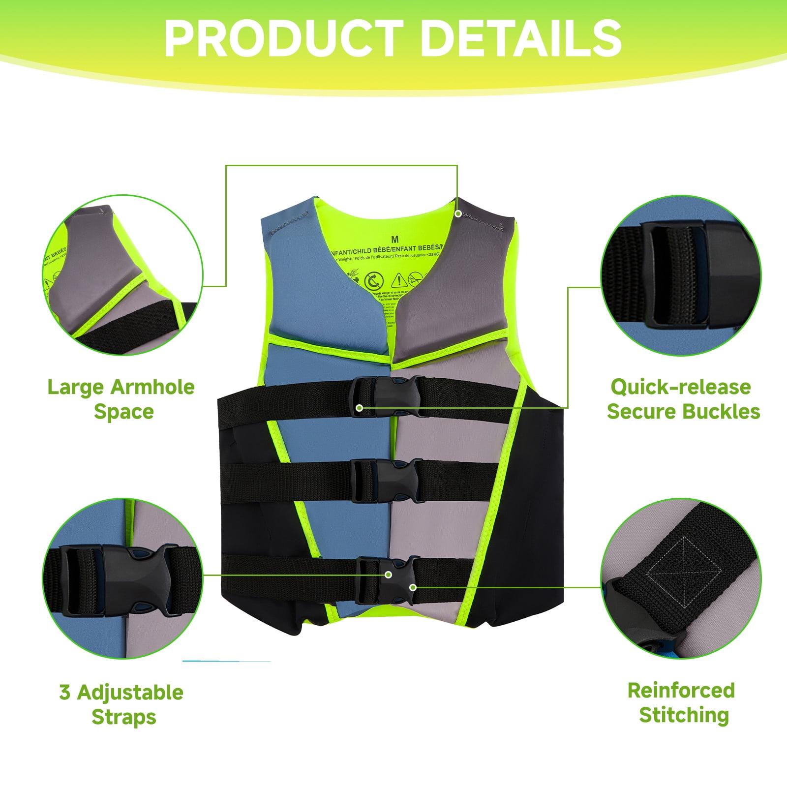Kids Swim Vest Life Jacket Youth,Adjustable Flotation Buoyancy Swimsuit Trainer Vests,Swimming Aid Jacket for Boys Girls,Kayaking Fishing Sailing,Fit for 50-125 lbs